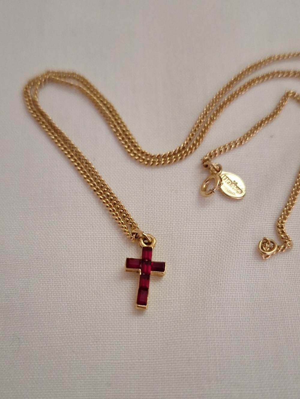Avon Gold & Red Gem Cross Necklace